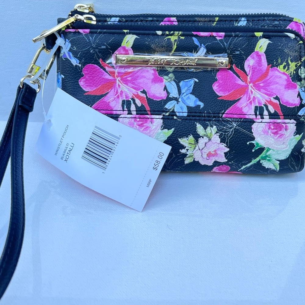 Betsey Johnson Wristlet/Pouch Black & Floral Print